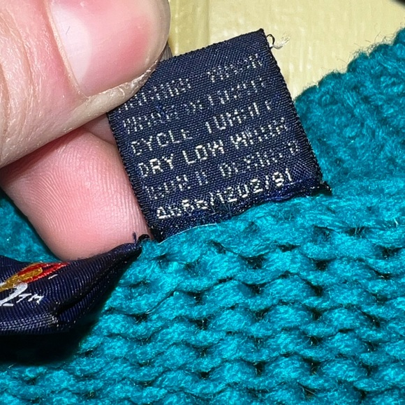 Vintage Patsys Place Blue Green Acrylic Long Sleeve Button Up Cardigan Size L - Picture 10 of 10